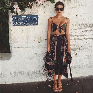 Zara Navy Scarf Print Midi Skirt and Crop Top Set